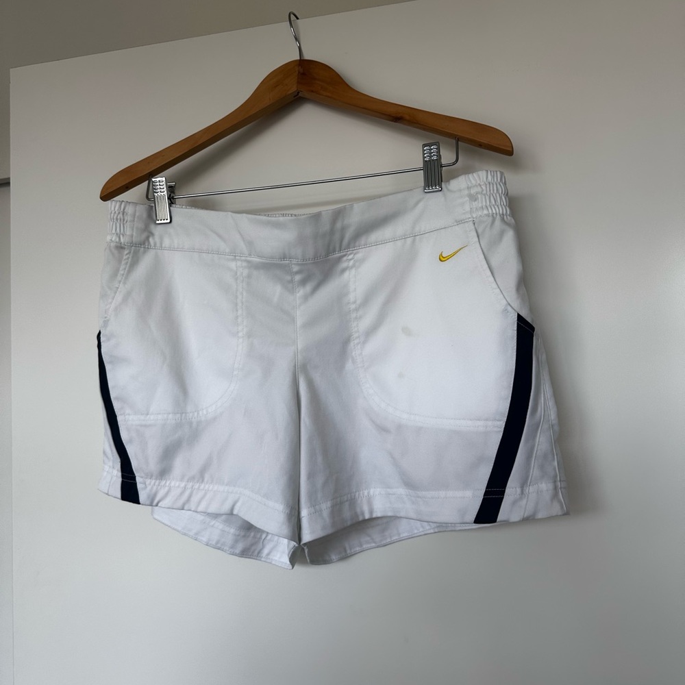 Nike Women's White Shorts with Black and Yellow Accents